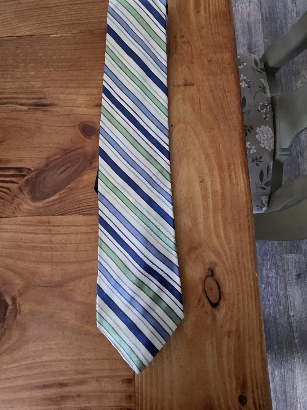 Tommy Hilfiger Navy, Light Blue and Mint Green Diagonal Stripe Tie